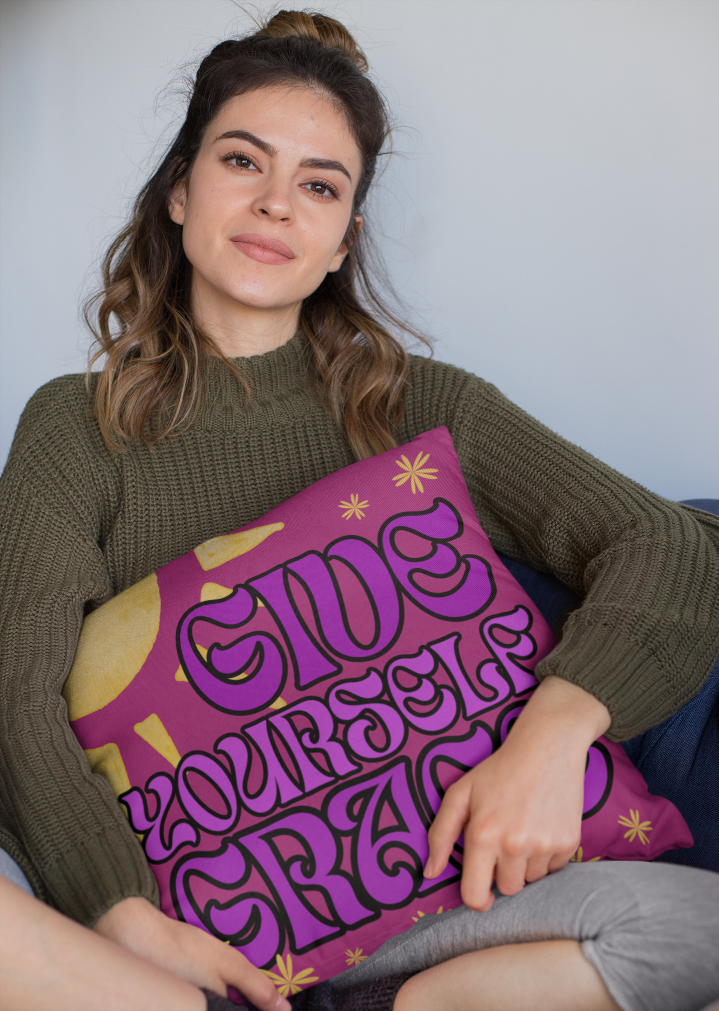 "Give Yourself Grace" Inspiring and Uplifting Decor, Spun Polyester Square Pillow.