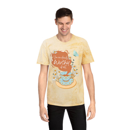 You are Already Worthy of Rest TEA-Shirt, Color Blast Citrine T-shirt
